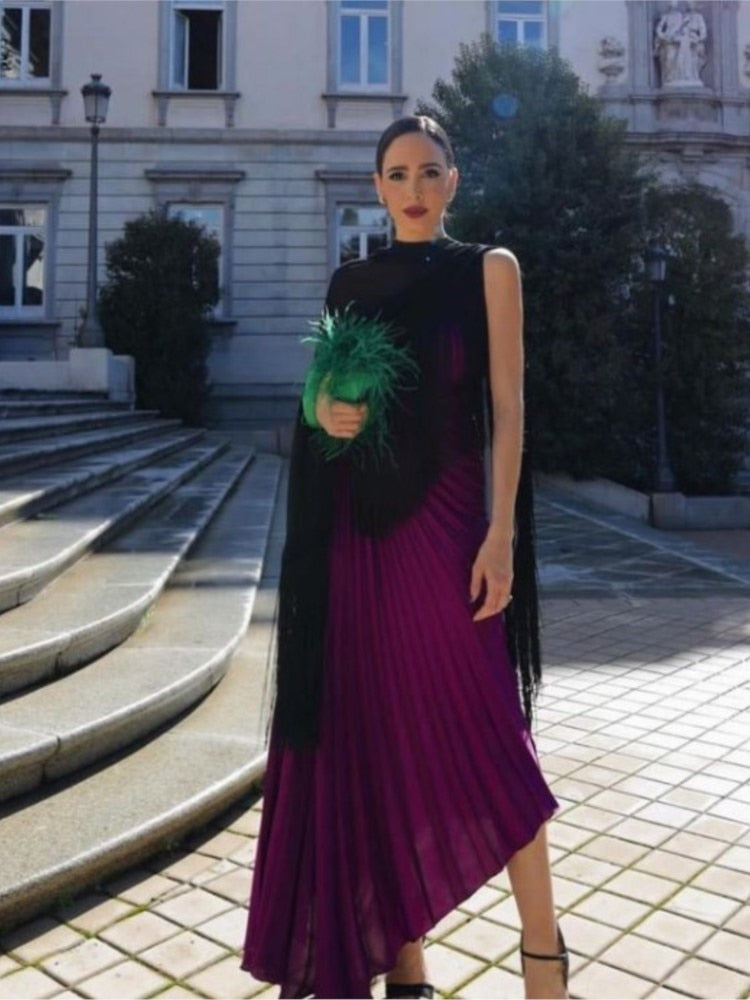 One Shoulder Pleated Long Dress
