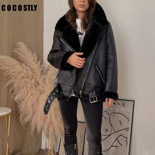 High Quality Faux Leather Fur Coat